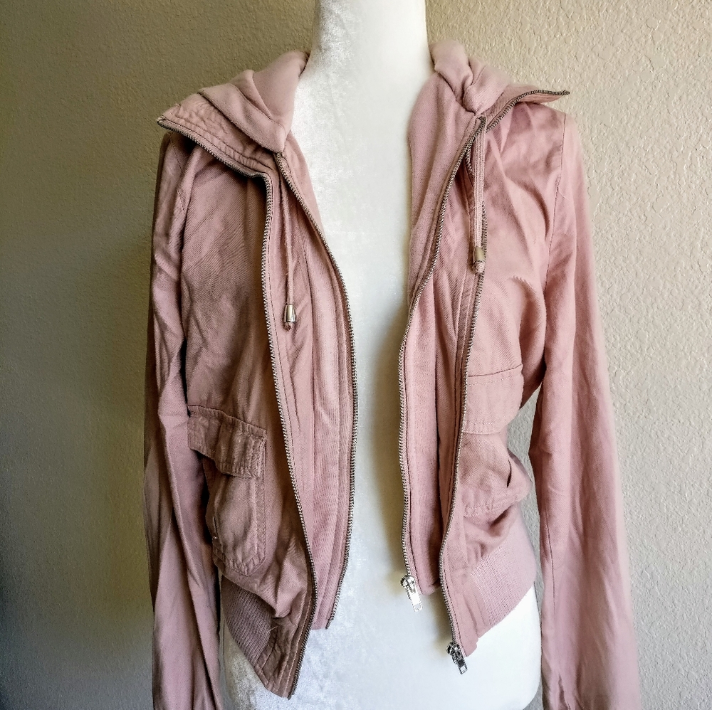 Ashley | Dusty Rose Hooded Zip Up Jacket